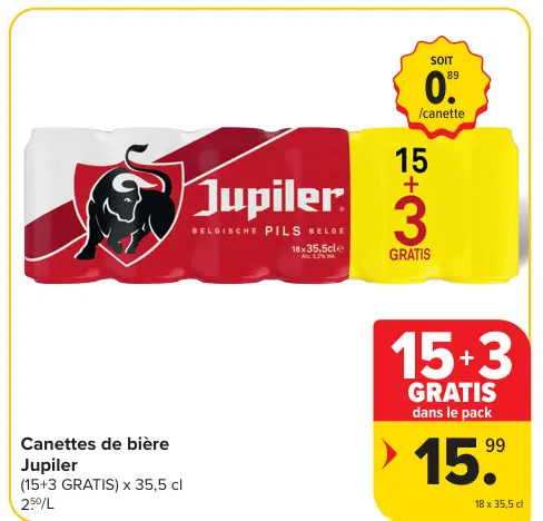 Offre: Canettes de bière Jupiler