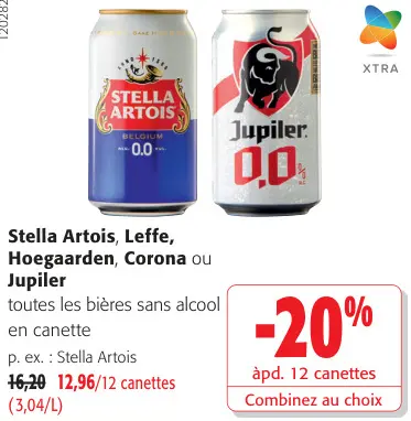 Offre: Stella Artois, Leffe, Hoegaarden, Corona ou Jupiler