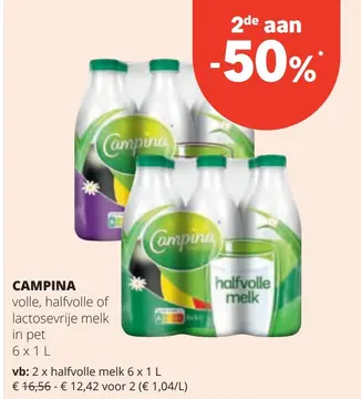 Aanbieding: CAMPINA volle, halfvolle of lactosevrije melk