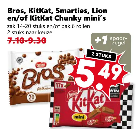 Aanbieding: Bros, KitKat, Smarties, Lion en/of KitKat Chu