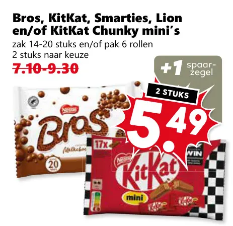 Aanbieding: Bros, KitKat, Smarties, Lion en/of KitKat Chunky mini's