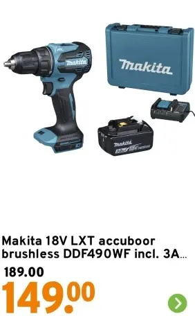 Aanbieding: 18V LXT accuboor brushless DDF490WF