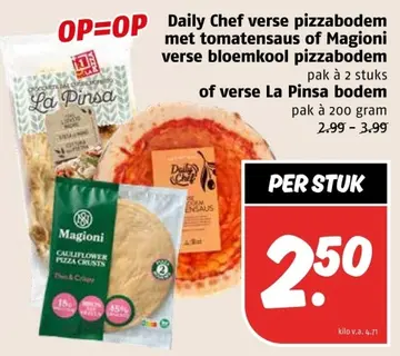 Aanbieding: Daily Chef verse pizzabodem met tomatensaus of Magioni verse bloemkool pizzabodem of verse La Pinsa bodem