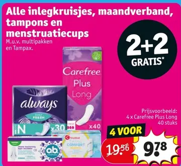 Aanbieding: Alle inlegkruisjes, maandverband, tampons en menstruatiecups