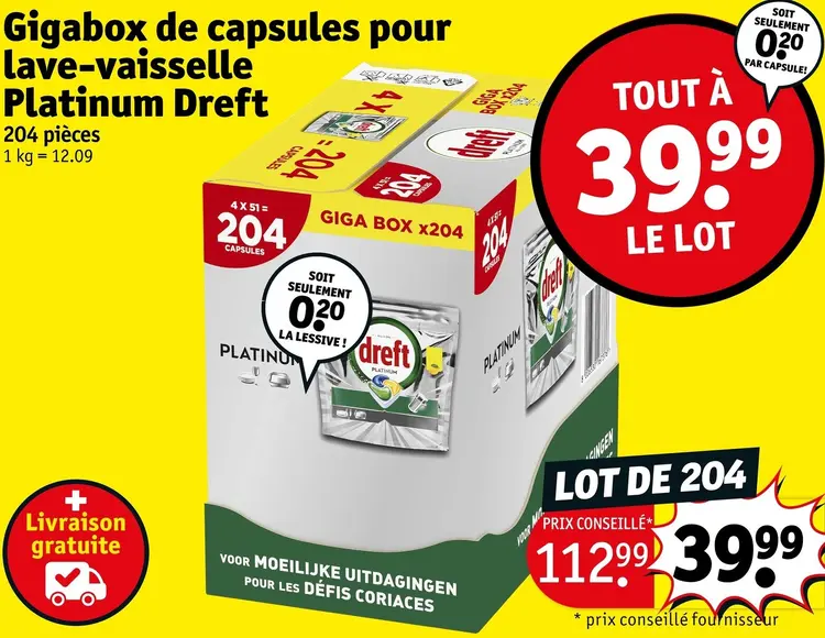 Offre: Capsules pour lave-vaisselle Platinum