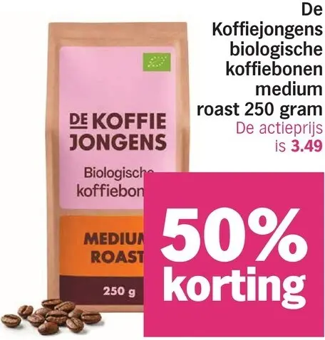 Aanbieding: De Koffiejongens Biologische koffiebonen medium roast