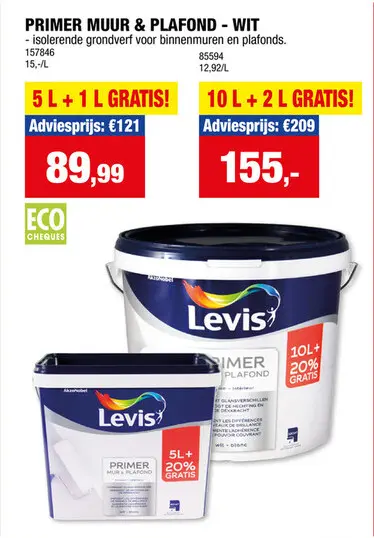 Promotie: Levis primer muur & plafond 5+1 l wit