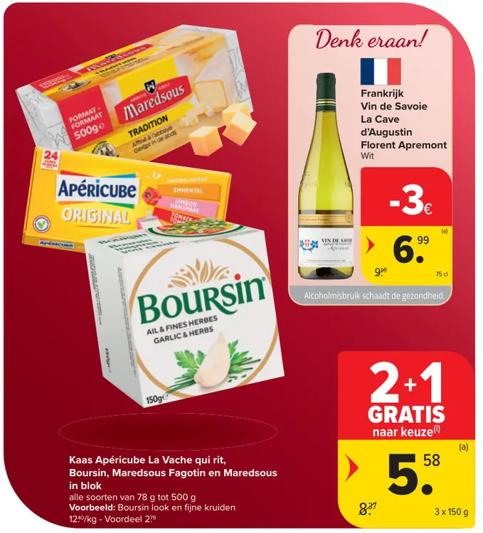 Promotie: Kaas Apéricube La Vache qui rit, Boursin, Maredsous Fagotin en in blok