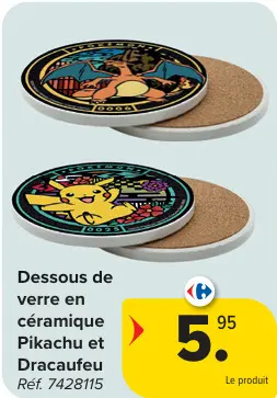 Offre: Dessous de verre en céramique Pikachu et Dracaufeu
