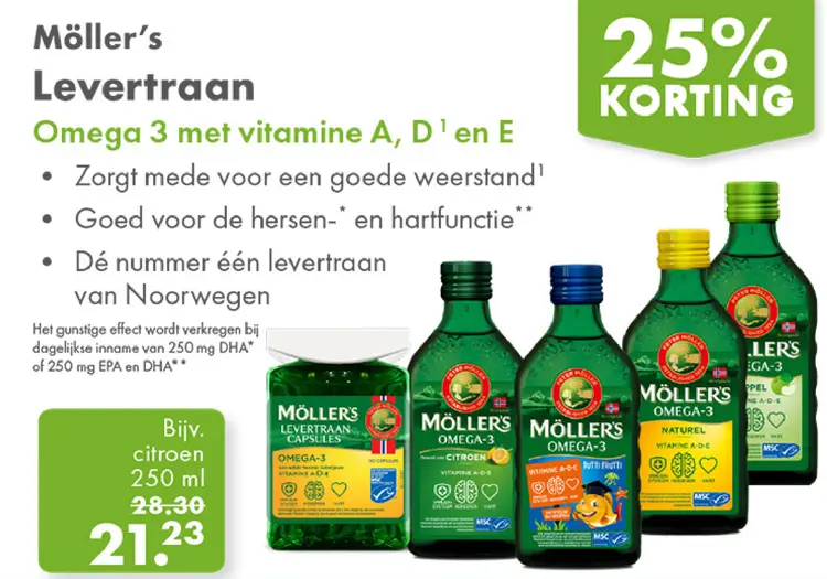 Aanbieding: Möller's Levertraan Omega 3 met vitamine A, D en E