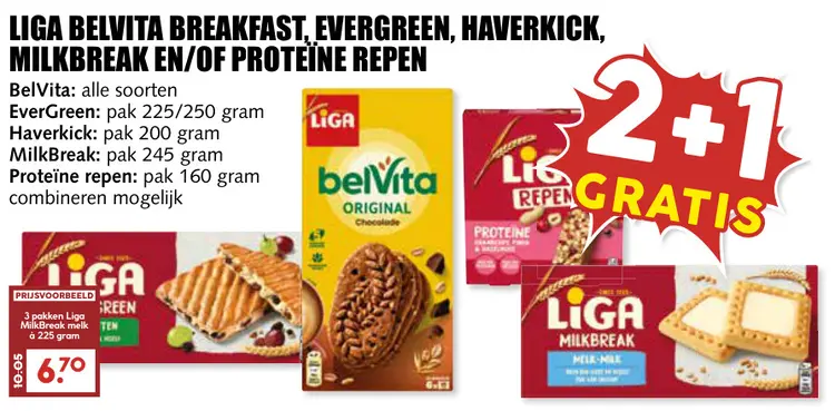 Aanbieding: Belvita breakfast, evergreen, haverkick, milkbreak en/of proteïne repen