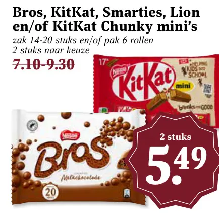 Aanbieding: Bros, KitKat, Smarties, Lion en/of KitKat Chunky mini's