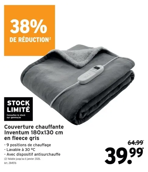 Offre: Couverture chauffante
