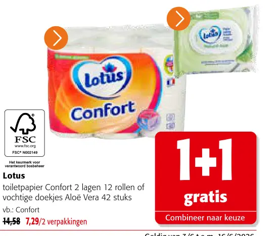 Promotie: toiletpapier Confort of vochtige doekjes Aloë