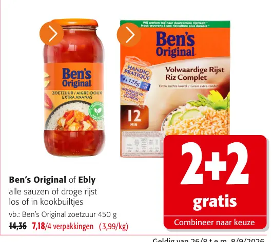 Promotie: Ben's Original of Ebly alle sauzen of droge rijst