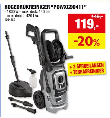 Promotie: Powerplus POWXG90411 hogedrukreiniger 1800W