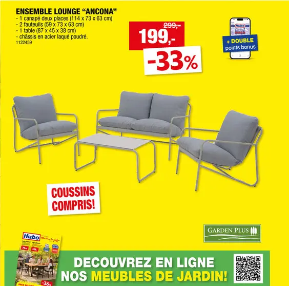 Offre: Garden Plus Ancona salon de jardin gris