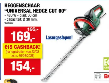Promotie: Bosch UniversalHedgeCut 60 elektrische heggenschaar 480W 60cm