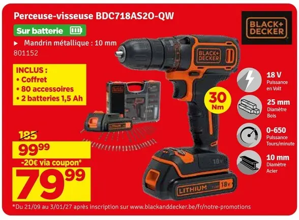 Offre: Perceuse-visseuse BDC718AS20-QW