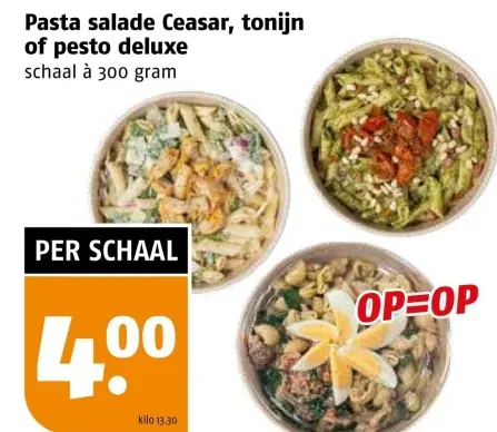 Aanbieding: Pasta salade Ceasar, tonijn of pesto deluxe