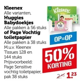 Aanbieding: Kleenex, Huggies Babydoekjes of Page Vochtig toiletpapier