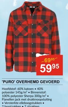 Aanbieding: 'PURO' OVERHEMD GEVOERD