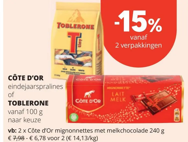 Aanbieding: Côte d'Or eindejaarspralines of Toblerone
