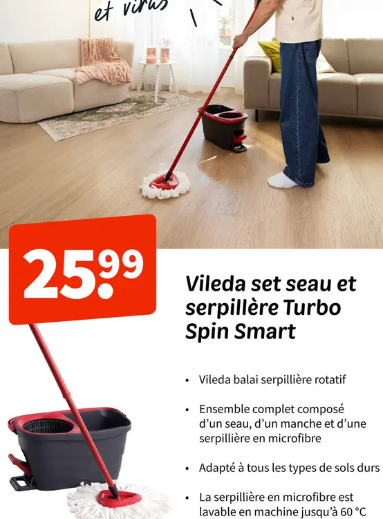 Offre: Vileda set seau et serpillère Turbo Spin Smar