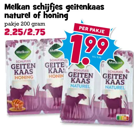 Aanbieding: Melkan schijfjes geitenkaas naturel of honing