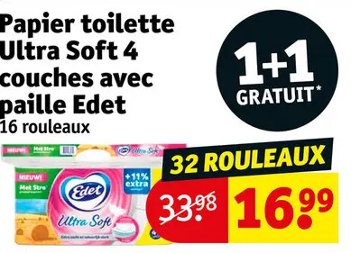 Offre: Papier toilette Ultra Soft 4 couches avec paille Edet
