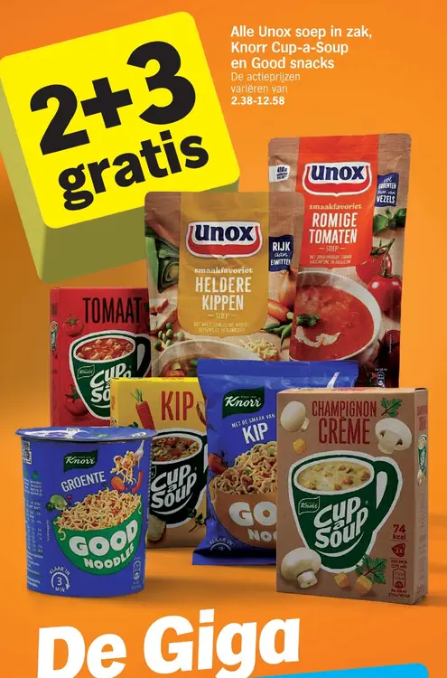 Aanbieding: Alle Unox soep in zak, Knorr Cup-a-Soup en Good snacks