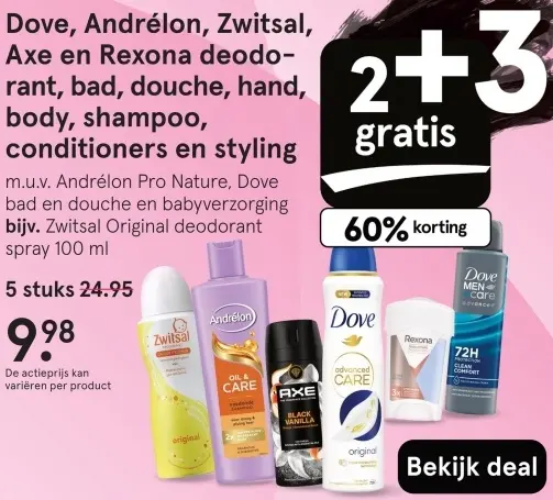 Aanbieding: Deodorant, bad, douche, hand, body, shampoo, conditioners en styling