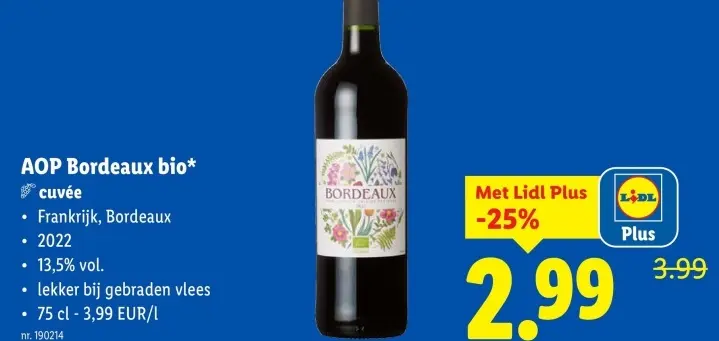 Promotie: AOP Bordeaux bio* cuvée