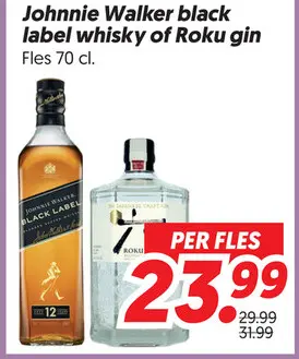 Johnnie Walker black label whisky of Roku gin