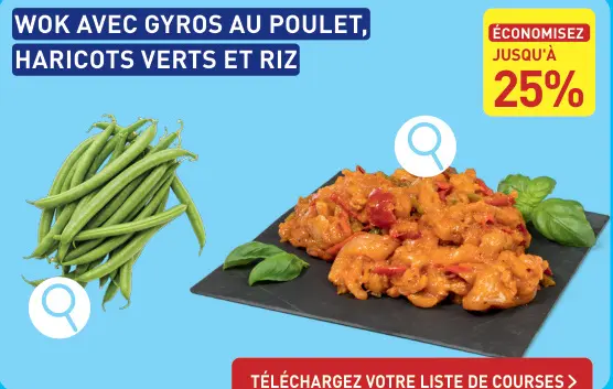 Offre: Wok avec gyros au poulet, haricots verts et riz