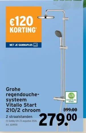 Promotie: regendouche-systeem Vitalio Start 210/2 chroom