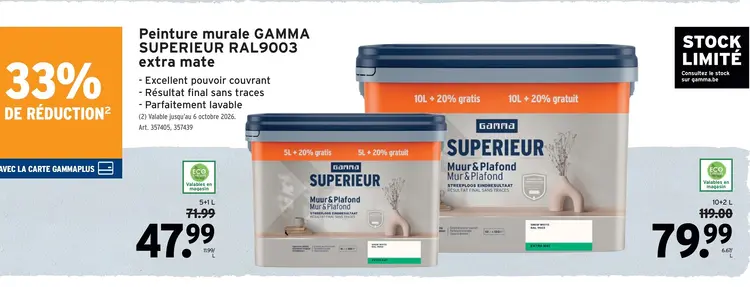 Offre: Peinture murale SUPERIEUR RAL99003 extra mate