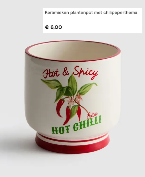 Promotie: Keramieken plantenpot met chilipeperthema