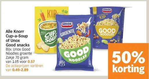 Aanbieding: Knorr Cup-a-Soup of Unox Good snacks