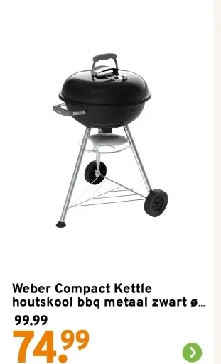 Aanbieding: Compact Kettle houtskool bbq metaal zwart