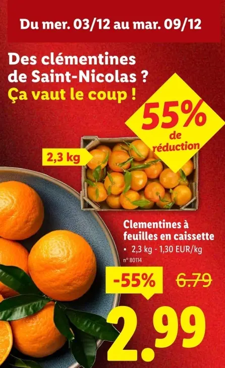 Offre: Clementines à feuilles en caissette