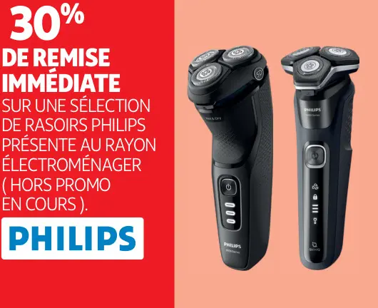 Offre: Une sélection de rasoirs Philips présente au rayon électroménager