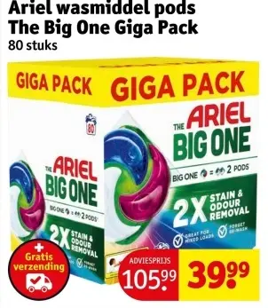 Aanbieding: Ariel wasmiddel pods The Big One Giga Pack