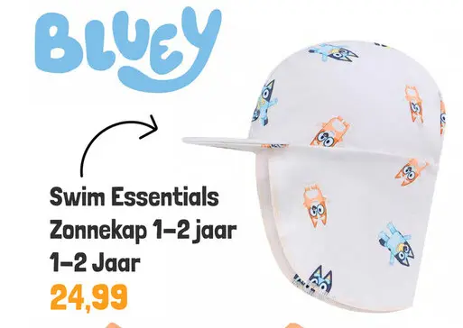 Aanbieding: Swim Essentials - Zonnekap Wit Bluey - 1-2 Jaar