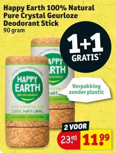 Aanbieding: Happy Earth 100% Natural Pure Crystal Geurloze Deodorant Stick