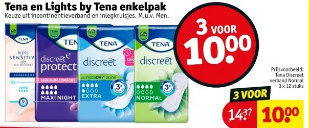 Aanbieding: Tena en Lights by Tena enkelpak