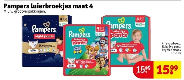 Aanbieding: Pampers luierbroekjes maat 4