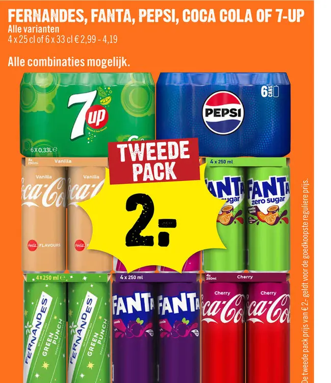 Aanbieding: Fernandes, Fanta, Pepsi, Coca Cola of 7-Up