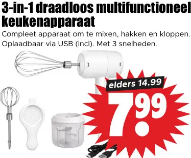 Aanbieding: 3-in-1 draadloos multifunctioneel keukenapparaat