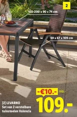 Aanbieding: Set van 2 verstelbare tuinstoelen Valencia